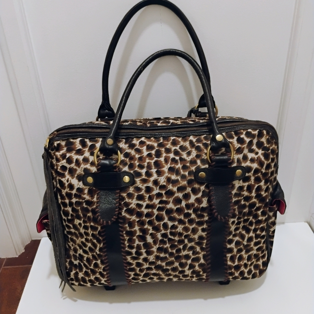Vintage Gogo Voyage Leopard Print Pink Rollaway Travel Duffle Carry On Bag - Picture 3 of 8